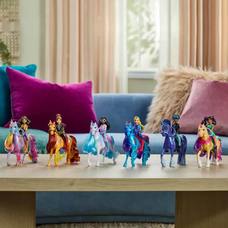 Unicorn Academy, Ava & Pflanzenzauberblatt mit Leuchteffekt, 2 Reitzubehörteile, Puppen & Einhornspielzeug für Mädchen ab 4 Jahren
