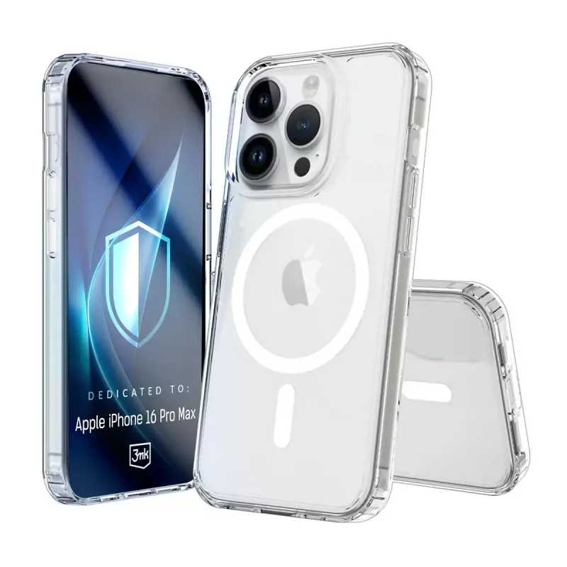 Handyhülle 3MK Armor MagCase Cover für iPhone 16 Pro Max, passend für 17,5 cm (6,9 Zoll), transparent, PC+TPU
