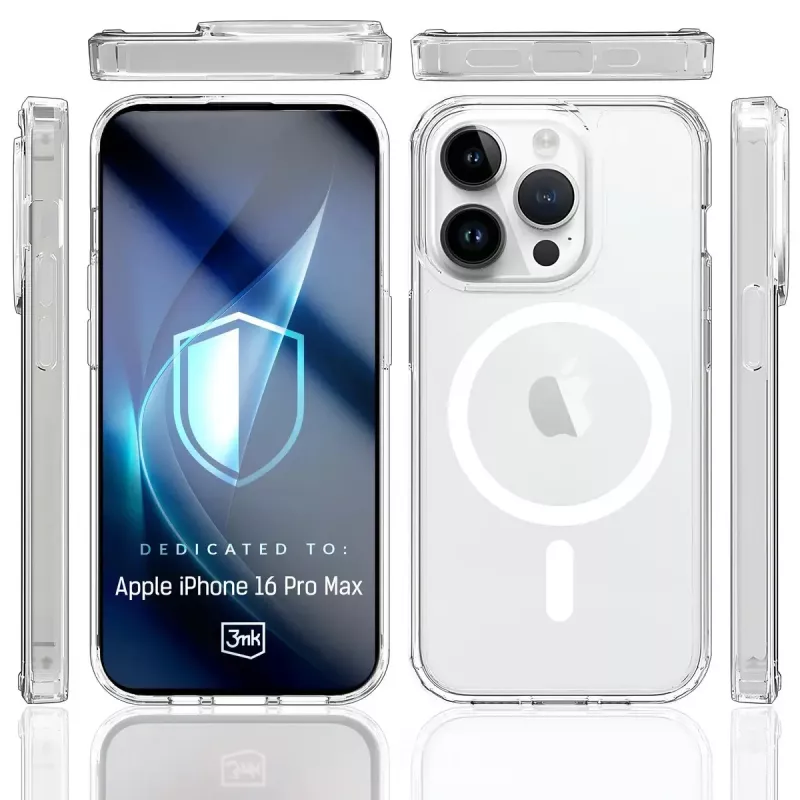 Handyhülle 3MK Armor MagCase Cover für iPhone 16 Pro Max, passend für 17,5 cm (6,9 Zoll), transparent, PC+TPU
