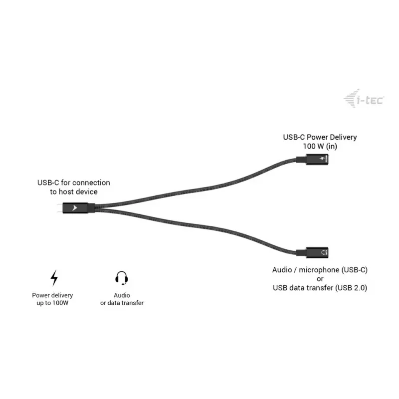 i-tec USB-C-Kabel-Splitter Audio/Daten + Power Delivery 100 W