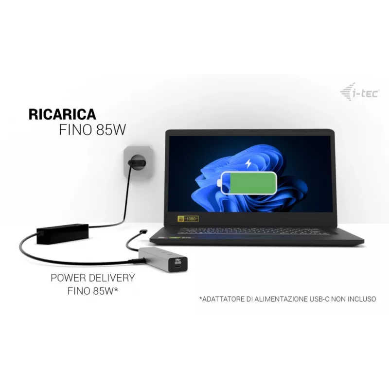 i-tec Metal USB-C Charging HUB 5-Port mit USB-C Video 8K + Power Delivery 85W
