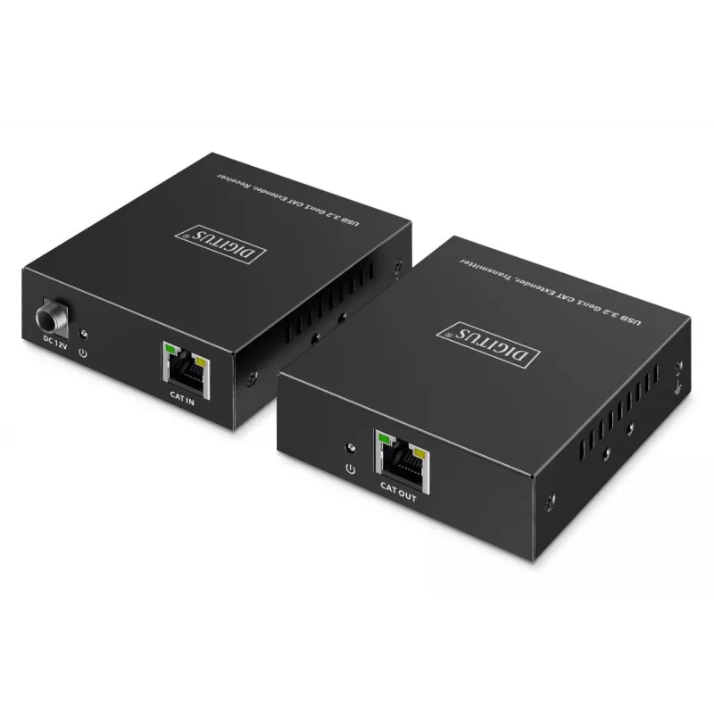USB 3.2 Gen1 CAT-Extender von DIGITUS DA-73121 — 5 Gbit/s, 4 Ports (3× USB-A, 1× USB-C), 100 m, DC-betrieben