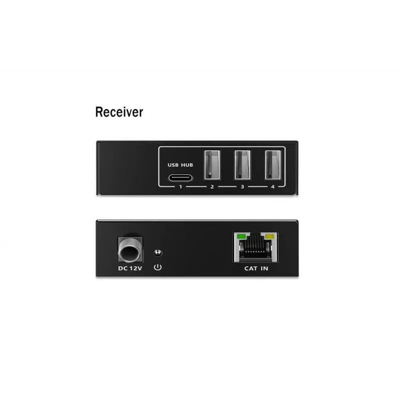 USB 3.2 Gen1 CAT-Extender von DIGITUS DA-73121 — 5 Gbit/s, 4 Ports (3× USB-A, 1× USB-C), 100 m, DC-betrieben