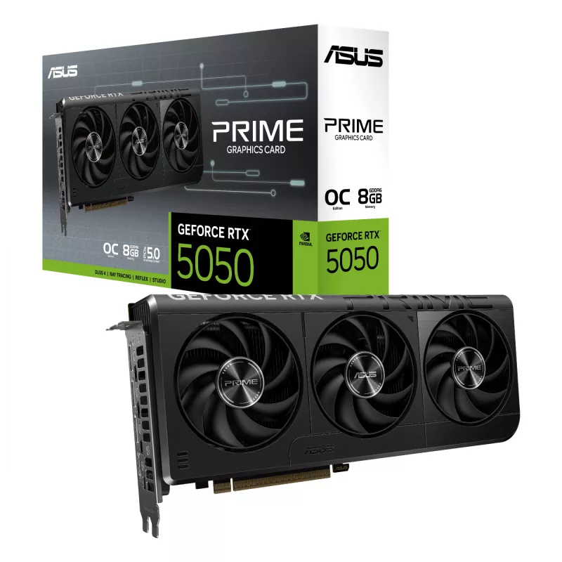 Grafikkarte ASUS GeForce RTX 5050 8 GB GDDR6, PCIe 5.0, 2560 CUDA-Kerne, 128-Bit, 3xDP 1xHDMI, 550W Netzteil, 268,3×120×50 mm