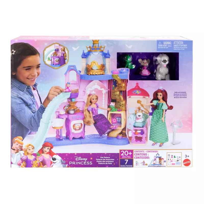 Disney Princess Pet Palace Spielset mit 7 Spielbereichen, 3 Tierfreunden und über 20 Möbel- und Zubehörteilen