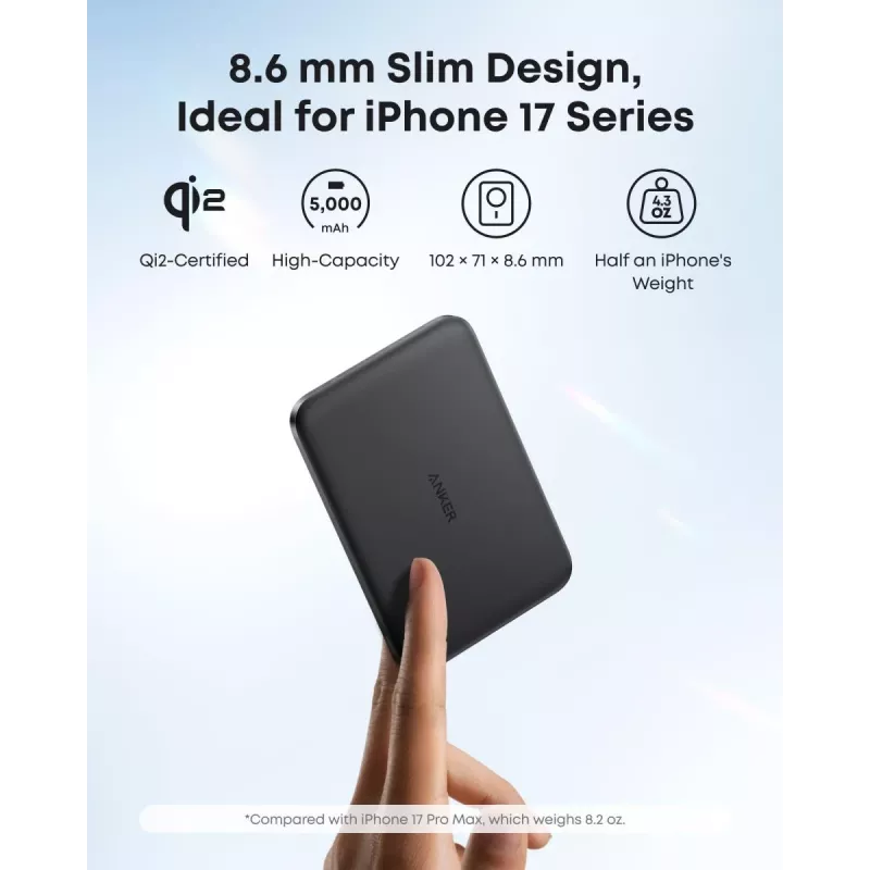ANKER Nano Magnetic Wireless Power Bank 5000mah 15w Schwarz