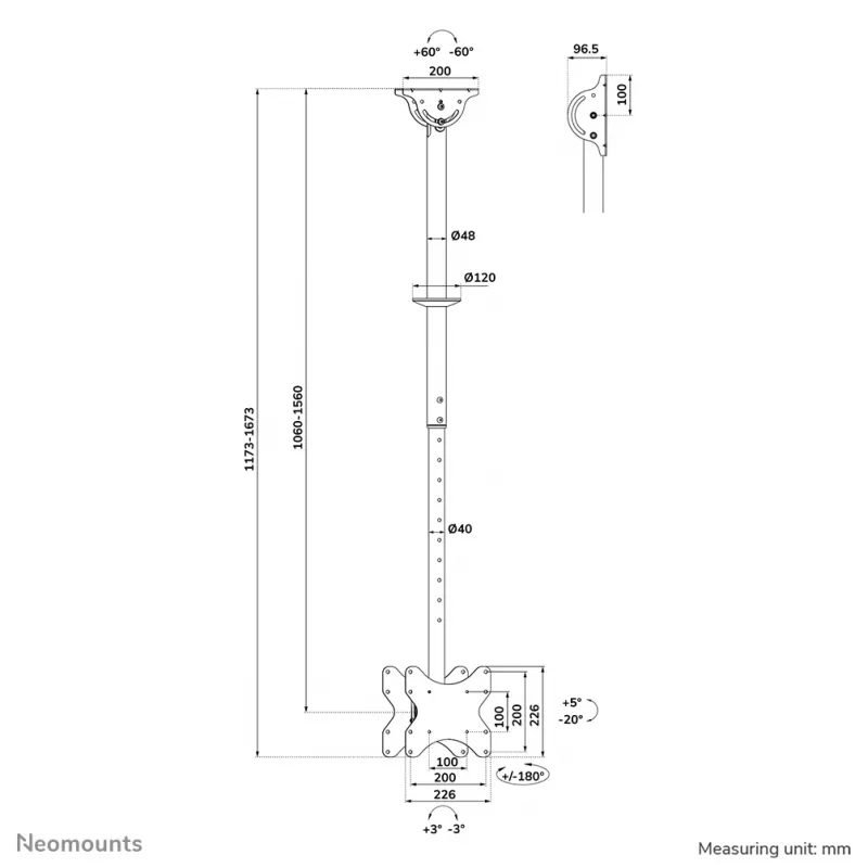 Neomounts TV-Deckenhalterung CL35-340BL22 max. Gewicht 45 kg 23-42 Zoll