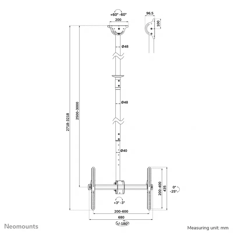 Deckenhalterung Neomounts CL35-440BL16XL max 50 kg 37-70 Zoll