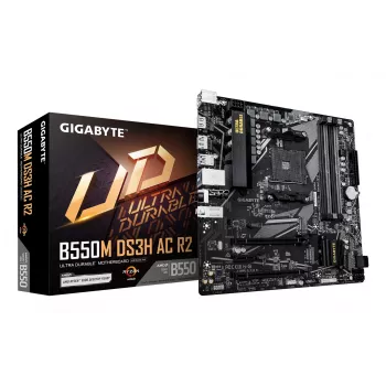GIGABYTE B550M DS3H AC R2 Mainboard - AMD Ryzen 5000 CPUs, 5+3 Phasen VRM, bis zu 4733 MHz DDR4 (OC), 1x PCIe 4.0 + 1x PCIe 3.0 M.2, Wi-Fi 5, 1 GbE LAN, USB 3.2 Gen 1