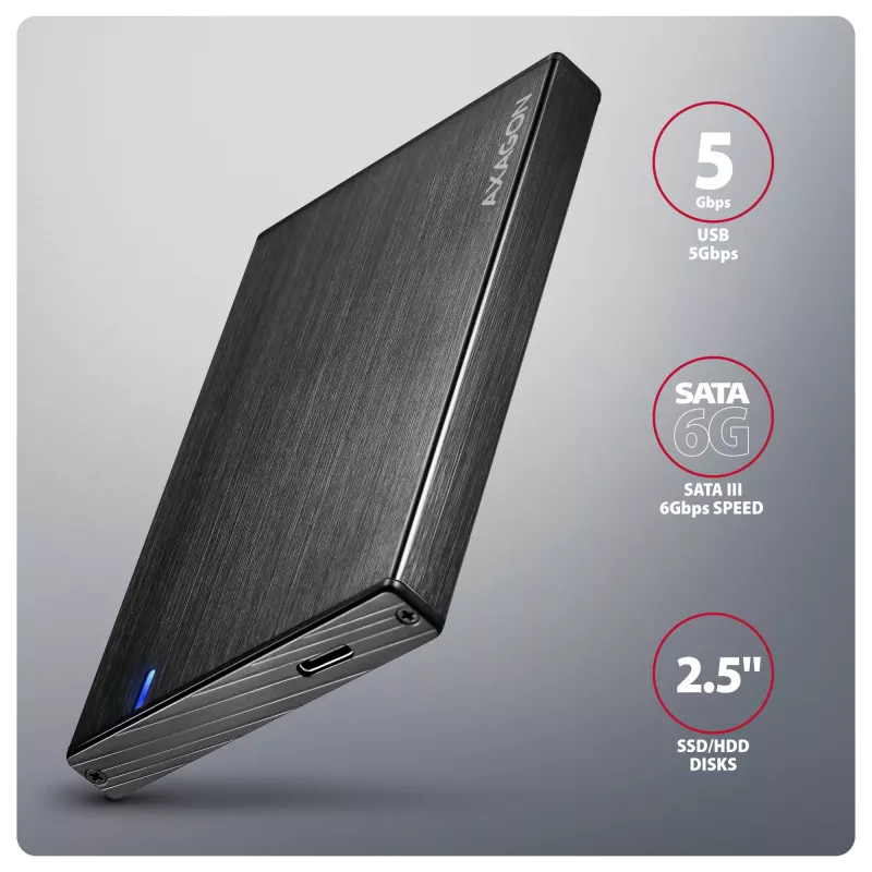 Axagon EE25-XA6C Kompakte Aluminium USB-C 5 Gbit/s – SATA 6G externe Box für 2,5 Zoll SSD/HDD