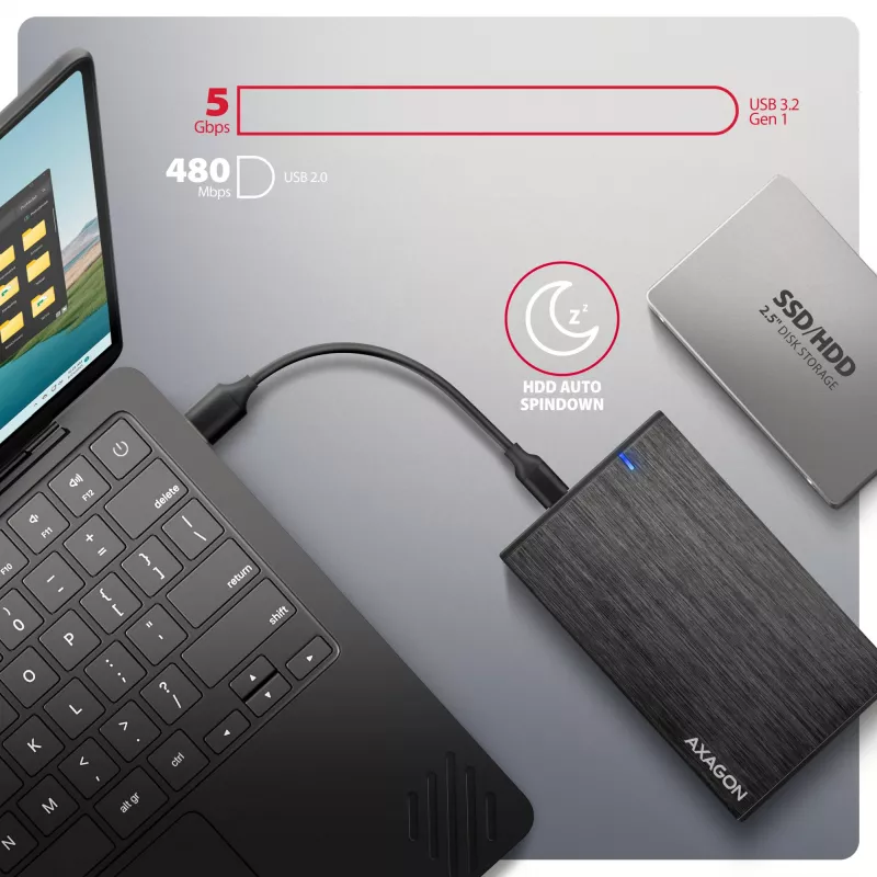 Axagon EE25-XA6C Kompakte Aluminium USB-C 5 Gbit/s – SATA 6G externe Box für 2,5 Zoll SSD/HDD