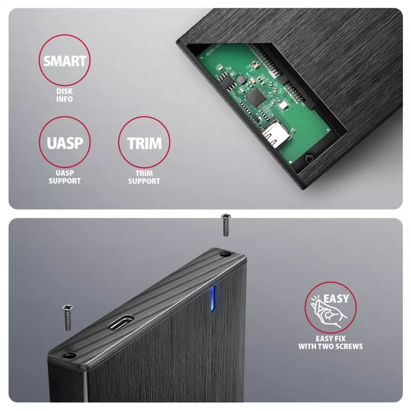 Axagon EE25-XA6C Kompakte Aluminium USB-C 5 Gbit/s – SATA 6G externe Box für 2,5 Zoll SSD/HDD