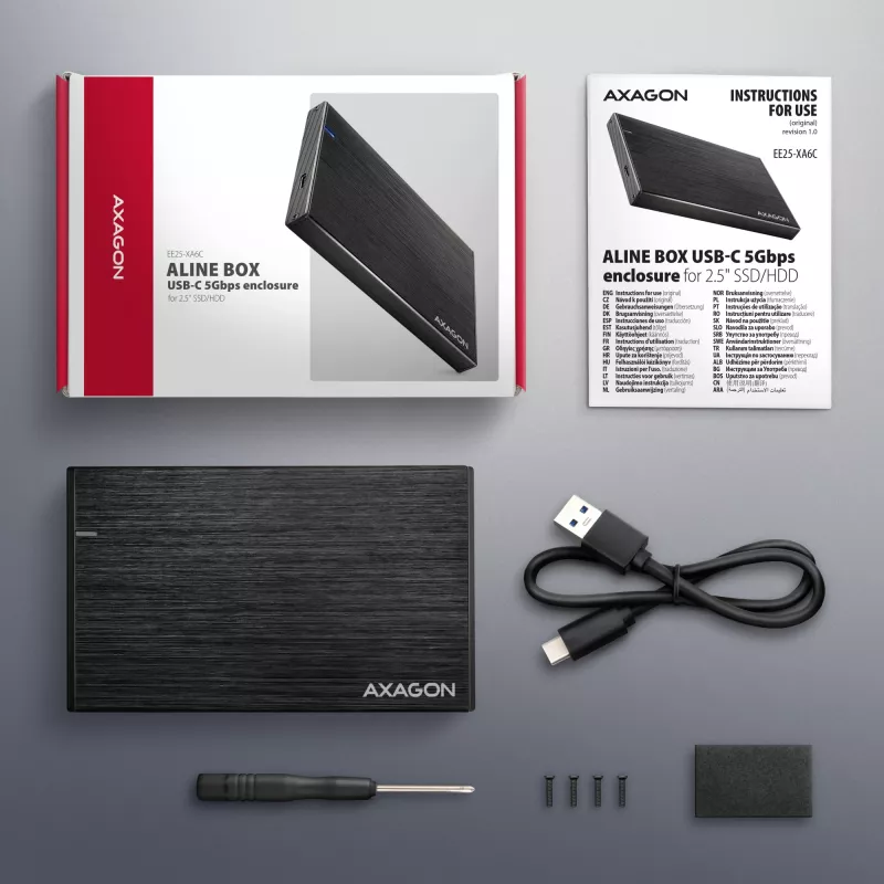 Axagon EE25-XA6C Kompakte Aluminium USB-C 5 Gbit/s – SATA 6G externe Box für 2,5 Zoll SSD/HDD
