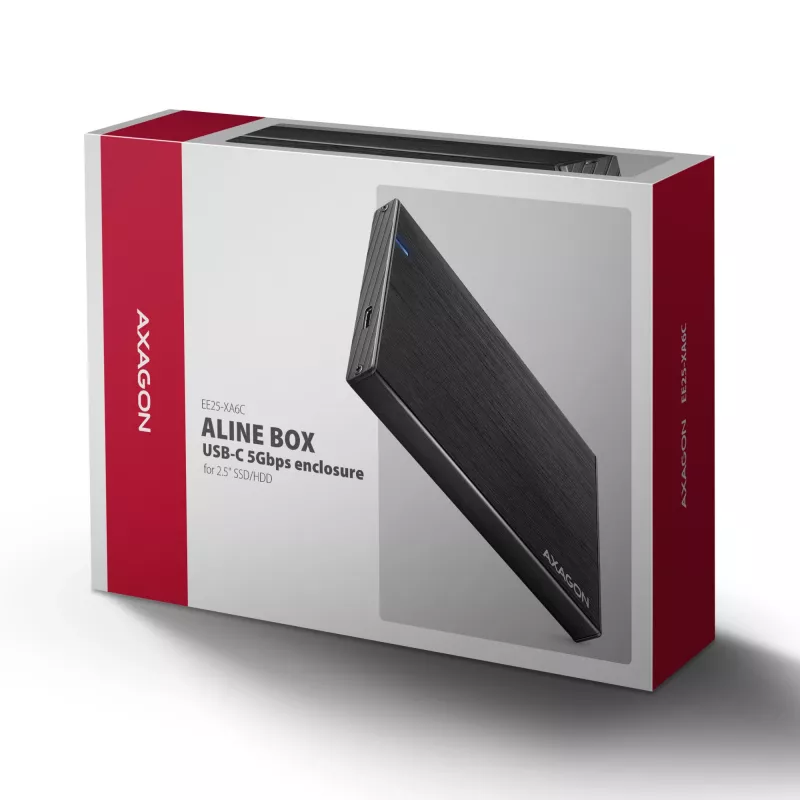 Axagon EE25-XA6C Kompakte Aluminium USB-C 5 Gbit/s – SATA 6G externe Box für 2,5 Zoll SSD/HDD