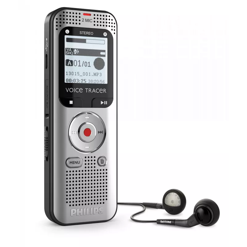Diktiergerät Philips Voice Tracer DVT2015 Interner Speicher Flash-Karte Silber 2370 h Aufnahmezeit