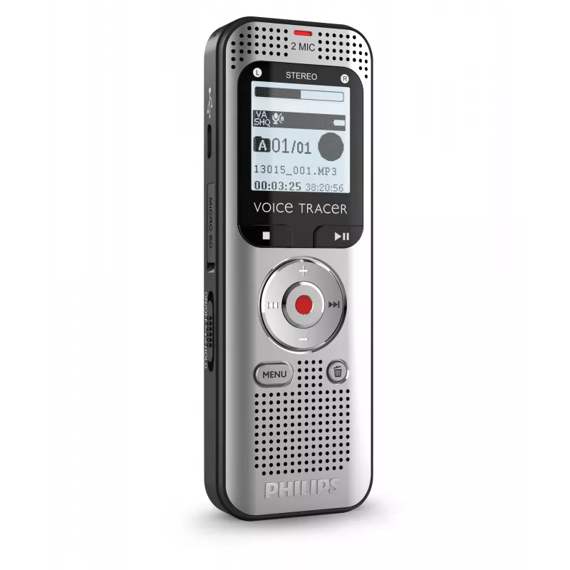 Diktiergerät Philips Voice Tracer DVT2015 Interner Speicher Flash-Karte Silber 2370 h Aufnahmezeit