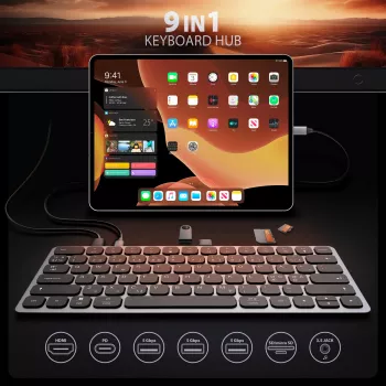 Axagon HMC-KB-NRD, USB 5Gbps Hub mit Tastatur, HDMI 4K/60Hz, 3x USB-A, SD/mSD, Audio, PD100, Nordisches Layout