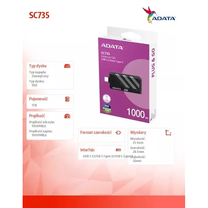 SSD-Laufwerk ADATA 1 TB extern 2,5 Zoll U3.2C SC735