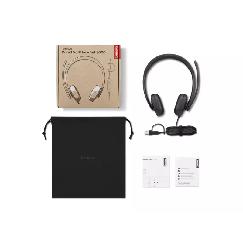 Lenovo VoIP Headset 5000 Kabelgebundenes Head-Band Büro/Callcenter USB Typ-C Schwarz