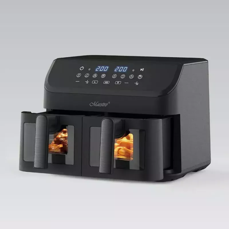 Maestro MR-758 Heißluftfritteuse mit zwei Körben, 2 x 4,5 l (9 l), 2000 W, 80–200°C, 8 Programme, schwarz