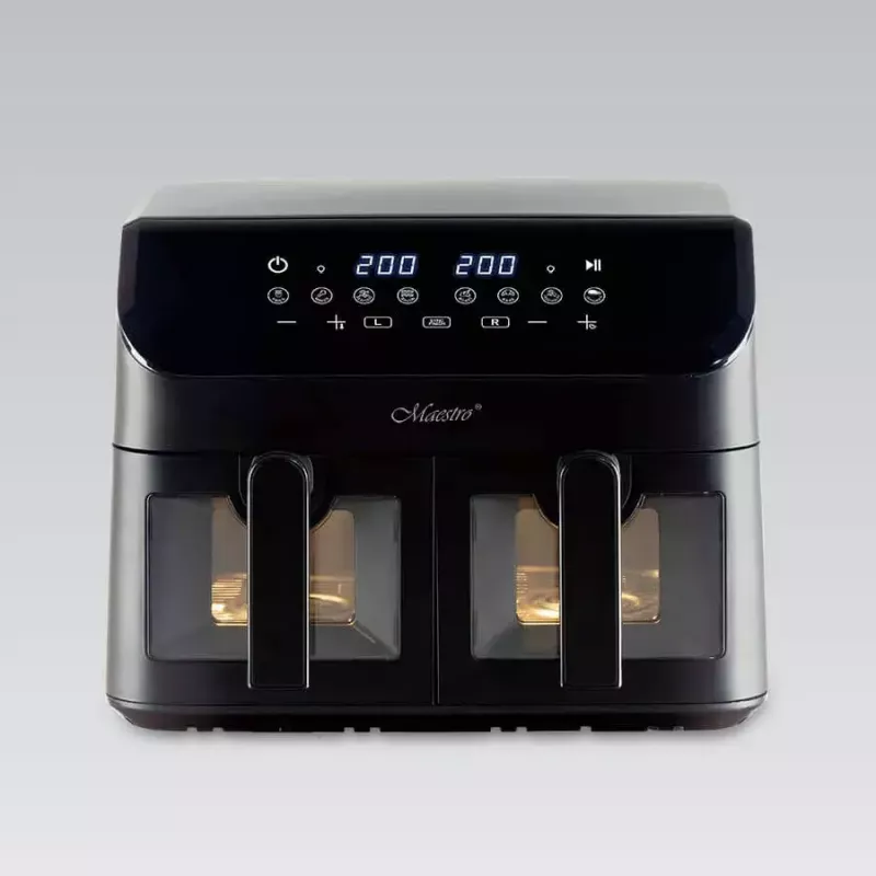 Maestro MR-758 Heißluftfritteuse mit zwei Körben, 2 x 4,5 l (9 l), 2000 W, 80–200°C, 8 Programme, schwarz