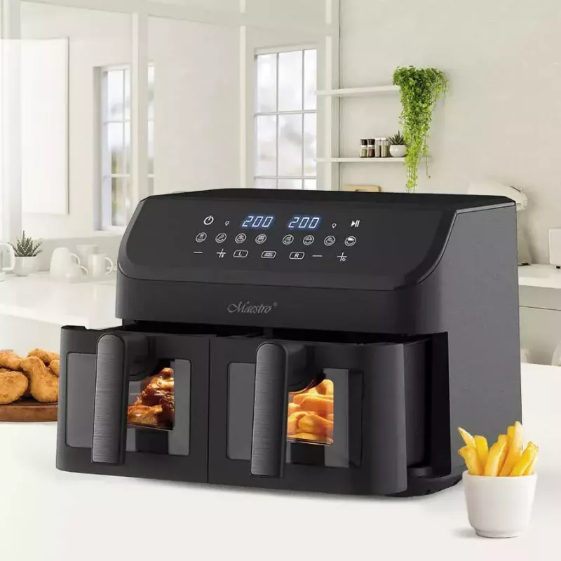 Maestro MR-758 Heißluftfritteuse mit zwei Körben, 2 x 4,5 l (9 l), 2000 W, 80–200°C, 8 Programme, schwarz