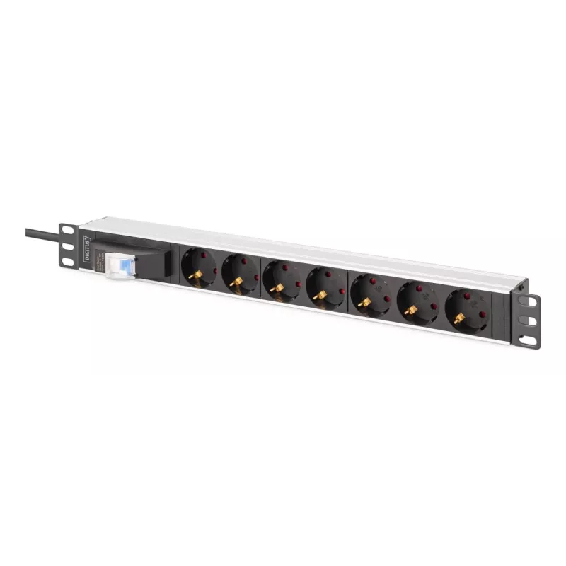 DIGITUS PDU - 1U Aluminium-Rackmount 7x Sicherheitssteckdose 16A 4000W 250VAC 50/60Hz 1x Leitungsschutzschalter