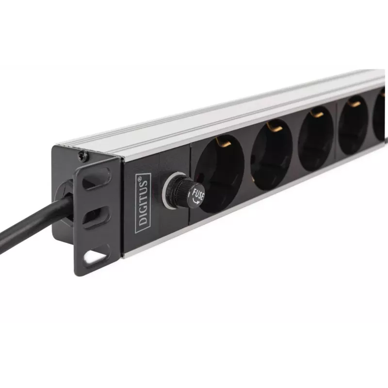 DIGITUS PDU - 1U Aluminium-Rackmount 8x CEE 7/7 Steckdose 1x Steckdose 10A Stecker 250VAC 50/60Hz IEC C14 Stecker Vorsicherung