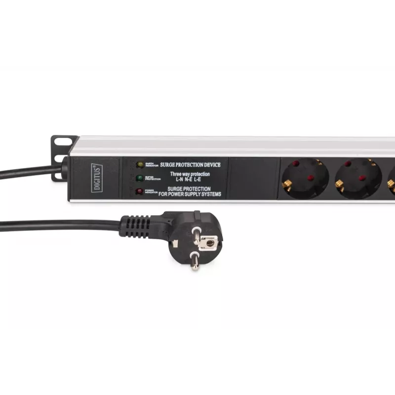 DIGITUS PDU - Aluminium-Rack-einbaubarer Frequenzfilter 2 m 16 A 3600 W 230 V AC 50/60 Hz 7x Sicherheit 2x Steckdose