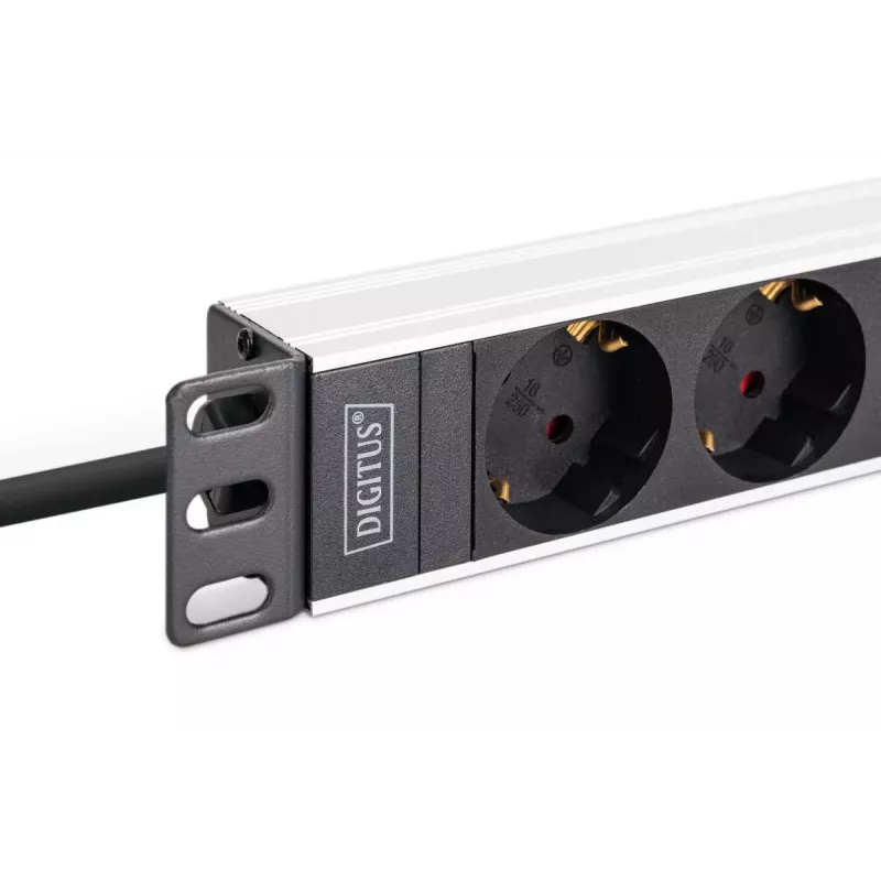 DIGITUS PDU - 1U Aluminium-Rackmount 8x Schutzkontaktsteckdose 1x Ausgang 16A 230VAC 50/60Hz IEC C20 Stecker