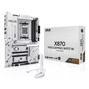 Motherboard ASUS X870 MAX GAMING WIFI7 W ATX — AMD X870, Sockel AM5, DDR5, 4 DIMM, Wi‑Fi 7, 2,5Gb LAN