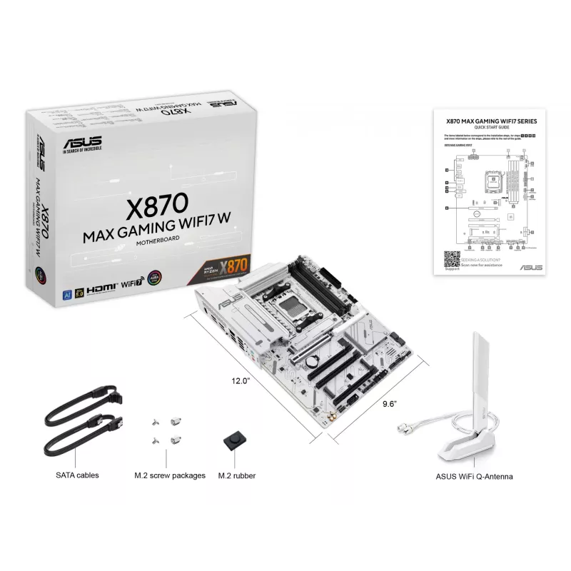 Motherboard ASUS X870 MAX GAMING WIFI7 W ATX — AMD X870, Sockel AM5, DDR5, 4 DIMM, Wi‑Fi 7, 2,5Gb LAN