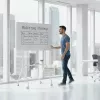 Whiteboard ergo office ER-306 — trocken abwischbare einseitige horizontale Tafel, 1190×790 mm, freistehend aus Stahl mit Rollen, magnetisch