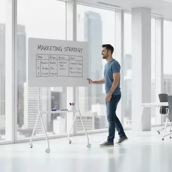 Whiteboard ergo office ER-306 — trocken abwischbare einseitige horizontale Tafel, 1190×790 mm, freistehend aus Stahl mit Rollen, magnetisch