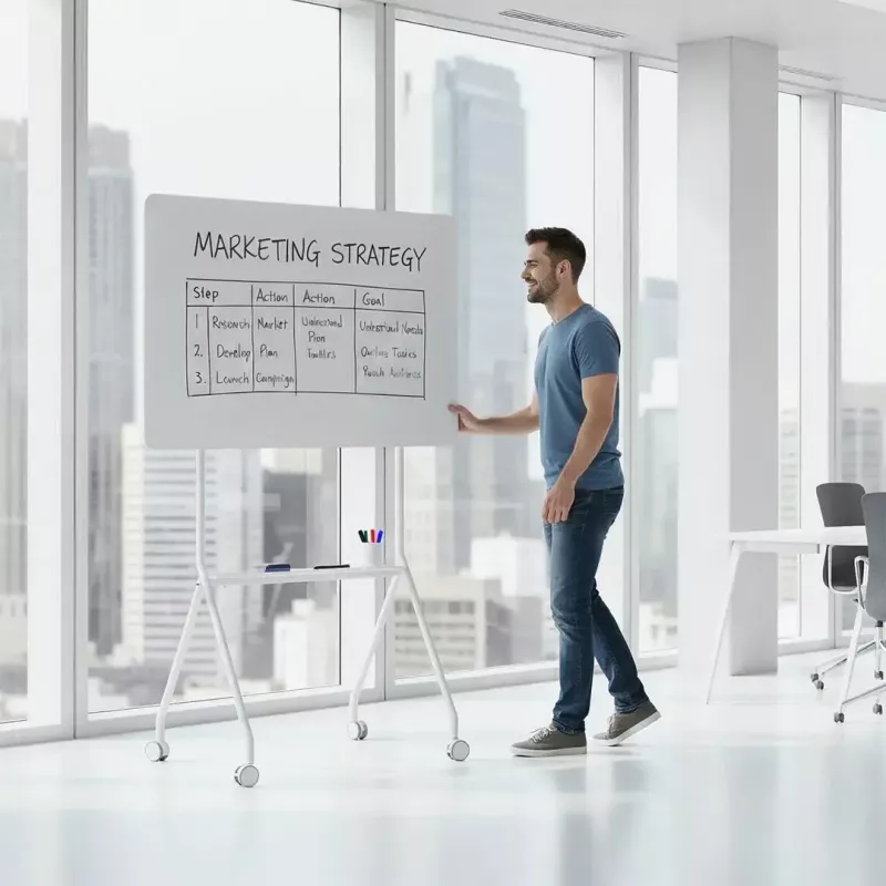 Whiteboard ergo office ER-306 — trocken abwischbare einseitige horizontale Tafel, 1190×790 mm, freistehend aus Stahl mit Rollen, magnetisch