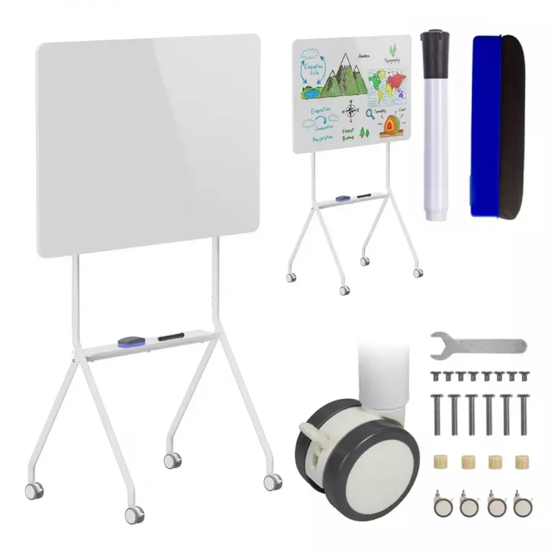 Whiteboard ergo office ER-306 — trocken abwischbare einseitige horizontale Tafel, 1190×790 mm, freistehend aus Stahl mit Rollen, magnetisch