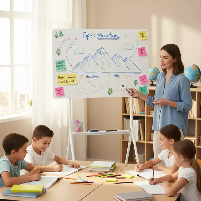Whiteboard ergo office ER-306 — trocken abwischbare einseitige horizontale Tafel, 1190×790 mm, freistehend aus Stahl mit Rollen, magnetisch