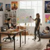 Whiteboard ergo office ER-306 — trocken abwischbare einseitige horizontale Tafel, 1190×790 mm, freistehend aus Stahl mit Rollen, magnetisch