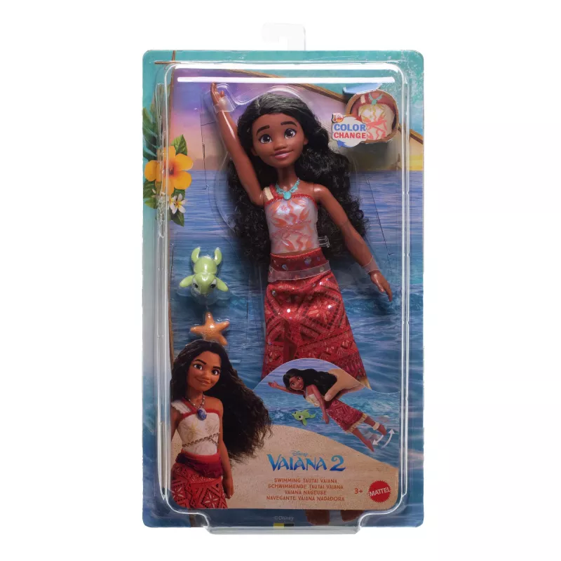 Disney Vaiana 2 Spielzeug, Schwimmende Tautai Vaiana Modepuppe mit 2 Zubehörteilen & farbwechselndem Oberteil