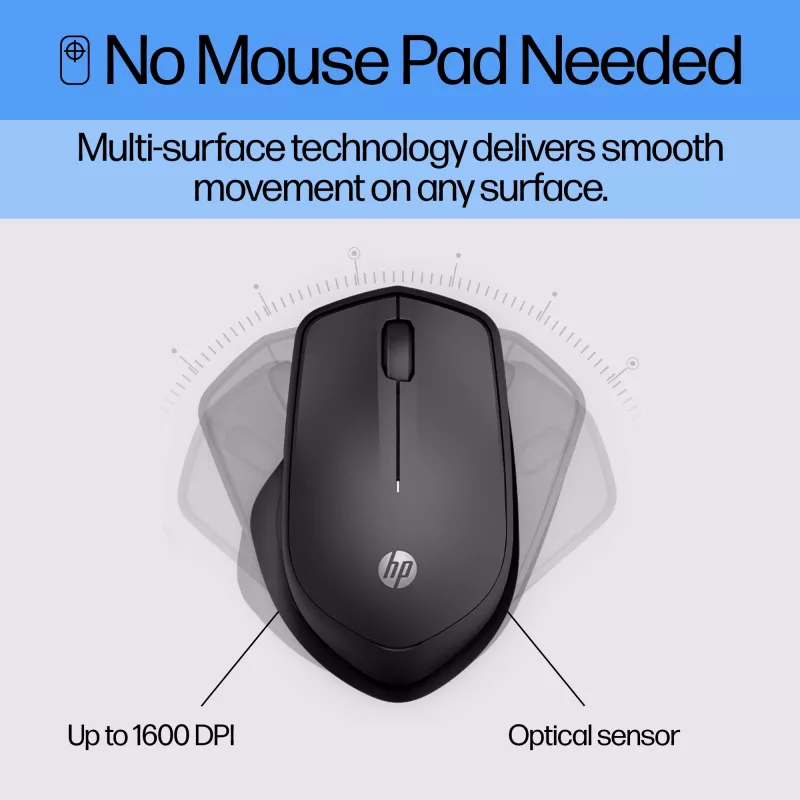 HP 280 Silent Wireless Maus, Rechtshändig, Optisch, RF Wireless, Schwarz