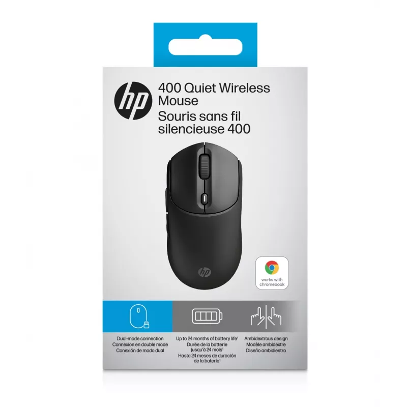 HP 400 Quiet Schwarz Wireless Maus, beidhändig, RF Wireless + Bluetooth, 6000 DPI, Schwarz