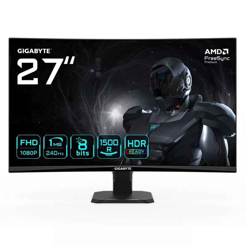 GIGABYTE GS27FC2 27 Zoll FHD Curved Gaming Monitor - 1920 x 1080, 240Hz, 1ms, 350 cd/m², HDR Ready, HDMI 2.0, Displayport 1.4
