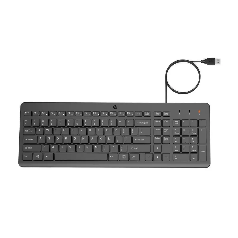 HP 150 kabelgebundene Tastatur, Full-Size (100 %), kabelgebunden, USB, mechanisch, QWERTY, Schwarz