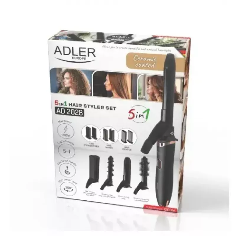Haarstyling-Set Adler AD 2028 5-in-1 – vielseitige Aufsätze zum Trocknen, Locken und Glätten