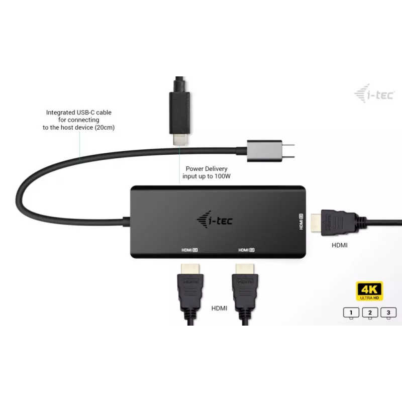 i-tec USB-C Triple 4K HDMI Videoadapter, Power Delivery 100W