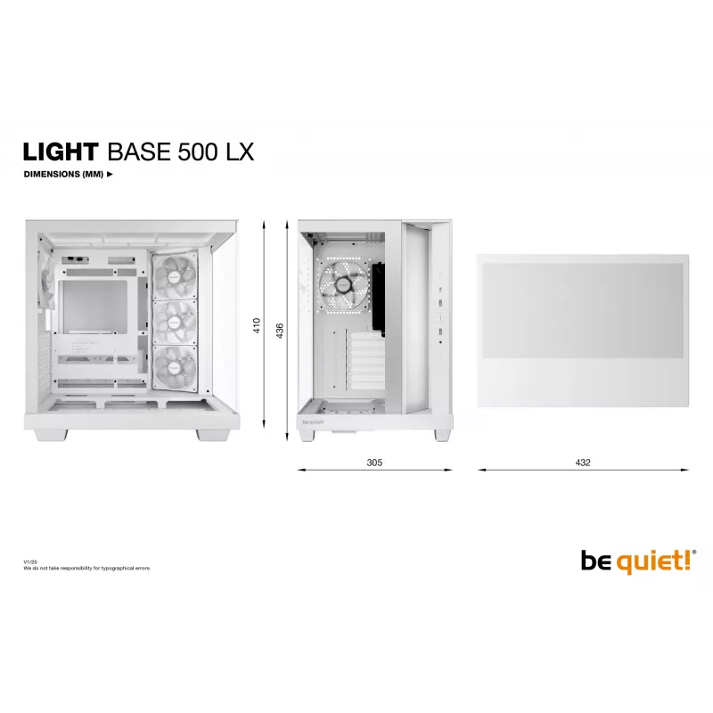 PC-Gehäuse be quiet Light Base 500 LX White Midi Tower ATX/PS2-Netzteilunterstützung 3x120 mm vorne 1x120 mm hinten unterstützt 2,5/3,5-Zoll-Laufwerke 305×436×432 mm