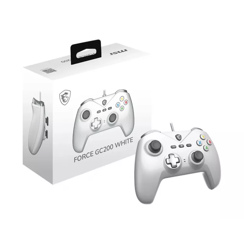 Kabelgebundener USB-Gaming-Controller MSI FORCE GC200 WHITE — ergonomisches Design, kabelgebundene Verbindung