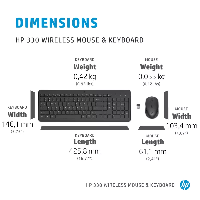 HP 330 Wireless-Maus- und Tastaturkombination, Full-Size (100 %), Kabellos, RF Wireless, QWERTY, Schwarz, Maus inklusive