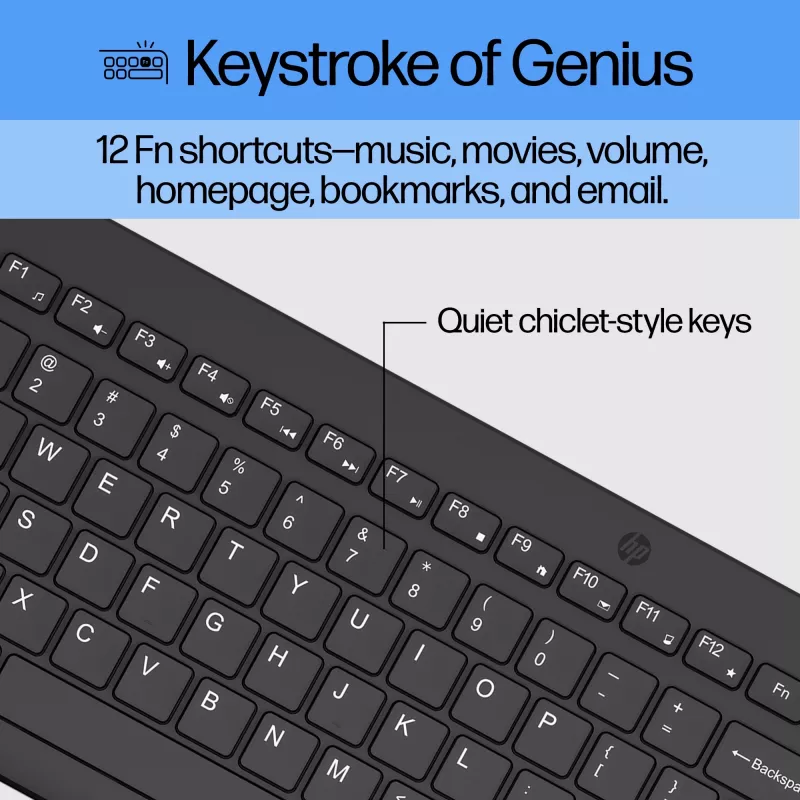HP 330 Wireless-Maus- und Tastaturkombination, Full-Size (100 %), Kabellos, RF Wireless, QWERTY, Schwarz, Maus inklusive
