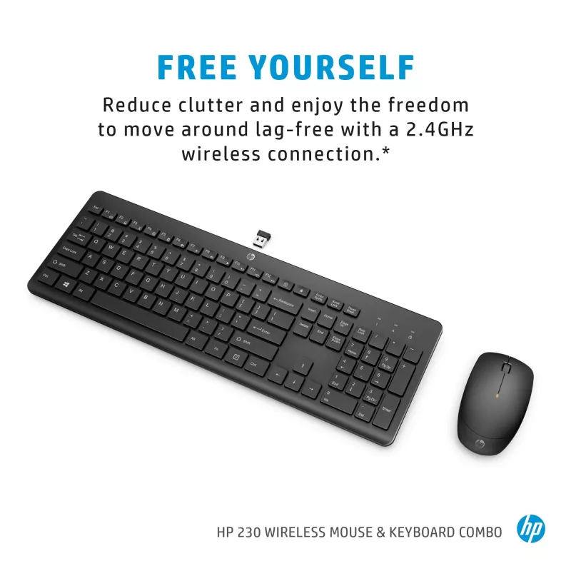HP 230 Wireless-Maus-und-Tastatur-Kombination, Full-Size (100%), Wireless, RF Wireless, Membran, Schwarz, Maus enthalten
